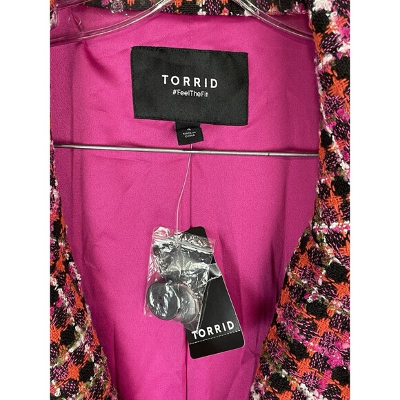 Torrid Women 4X Coat Plaid Boucle Statement Longline Pink Preppy Glam Winter - Picture 13 of 16